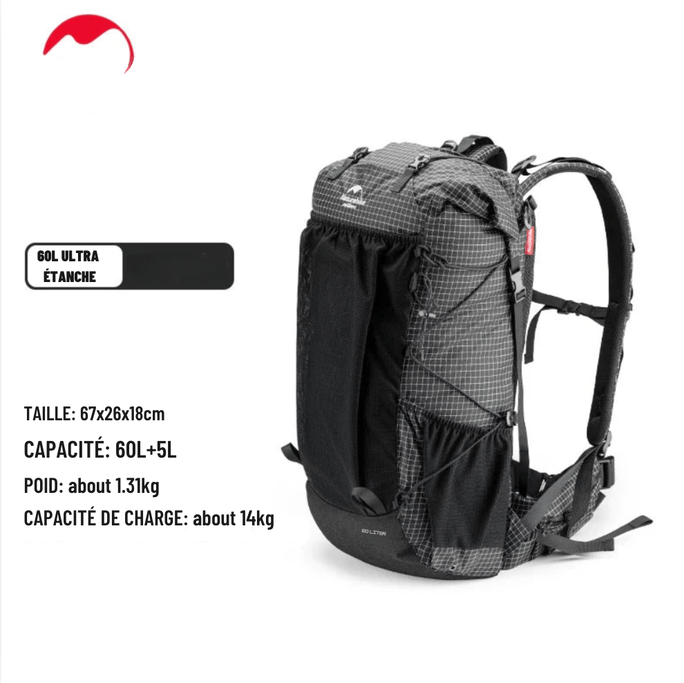 sac-voyages 60L NOIR ULTRA-ÉTANCHE Sac à dos randonnée 60L