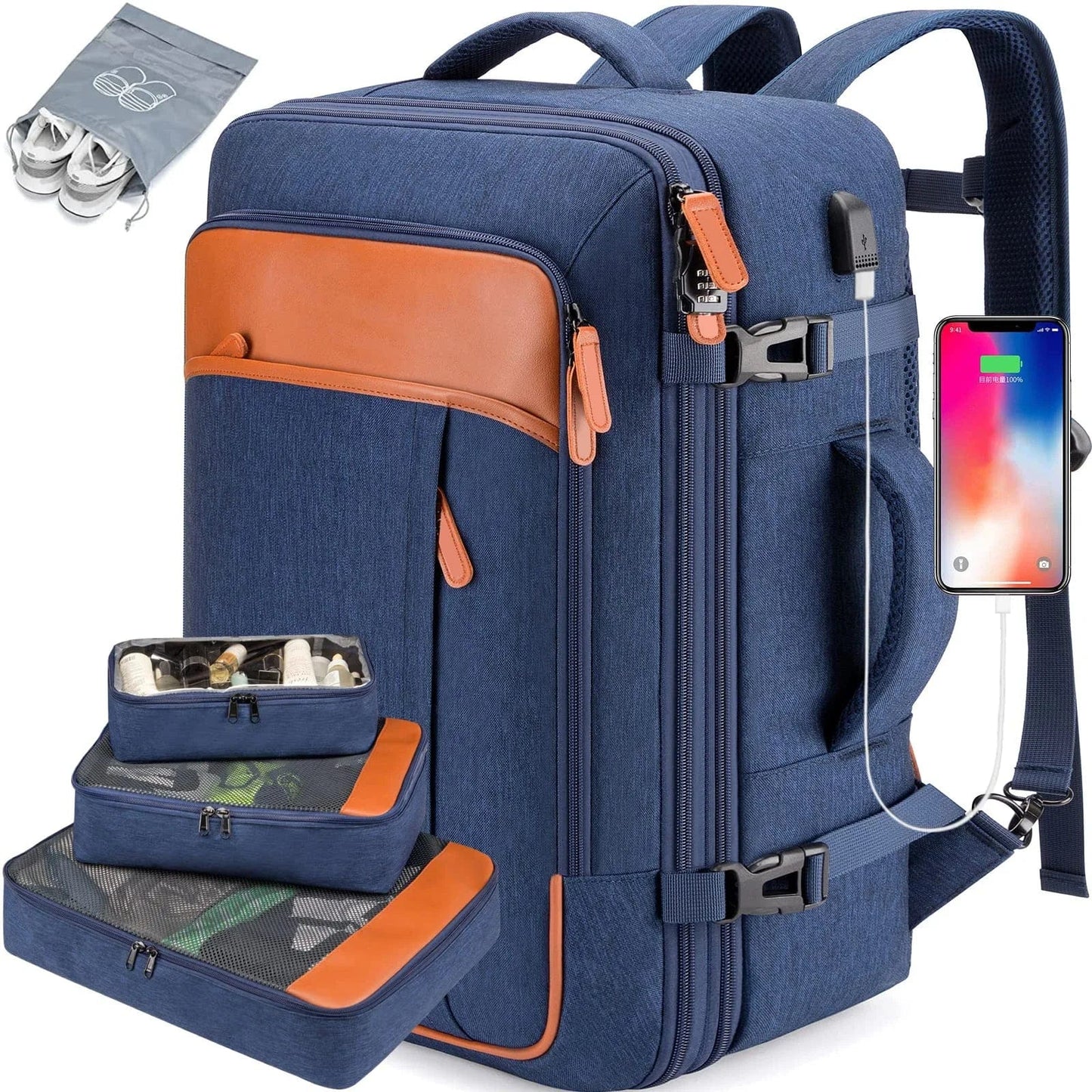 sac-voyages BLEU + PORT USB Sac à dos cabine extensible