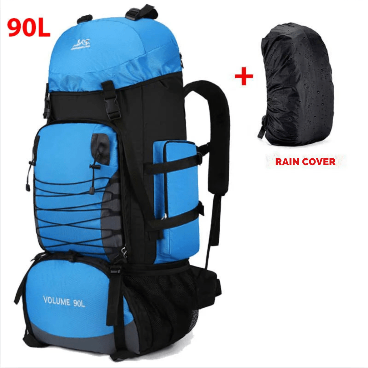 sac-voyages 90L BLEU CIEL + HOUSSE IMPERMÉABLE Sac à dos 90l