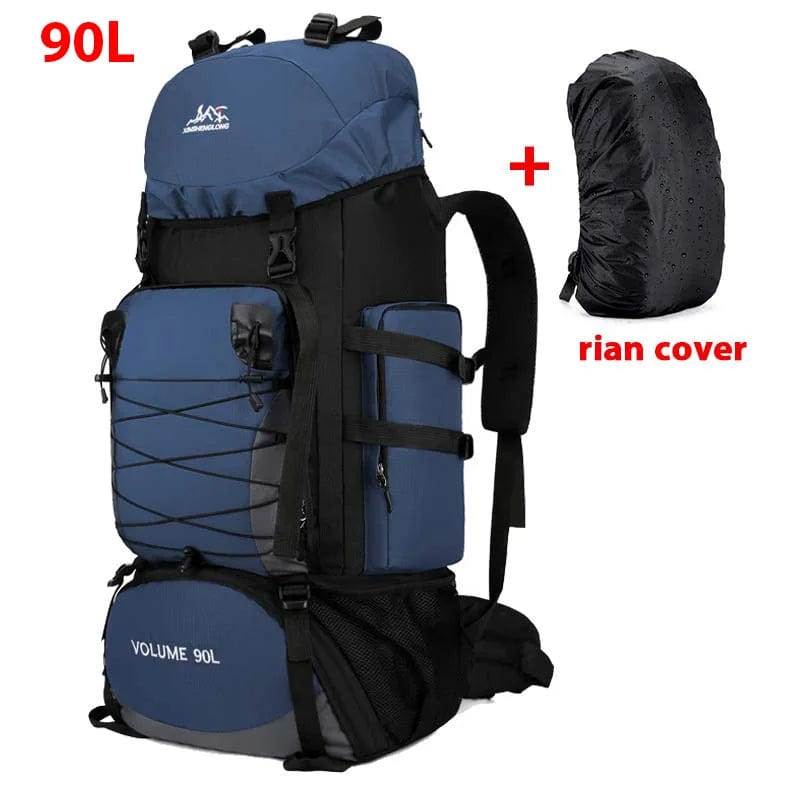 sac-voyages 90L BLEU MARINE + HOUSSE IMPERMÉABLE Sac à dos 90l