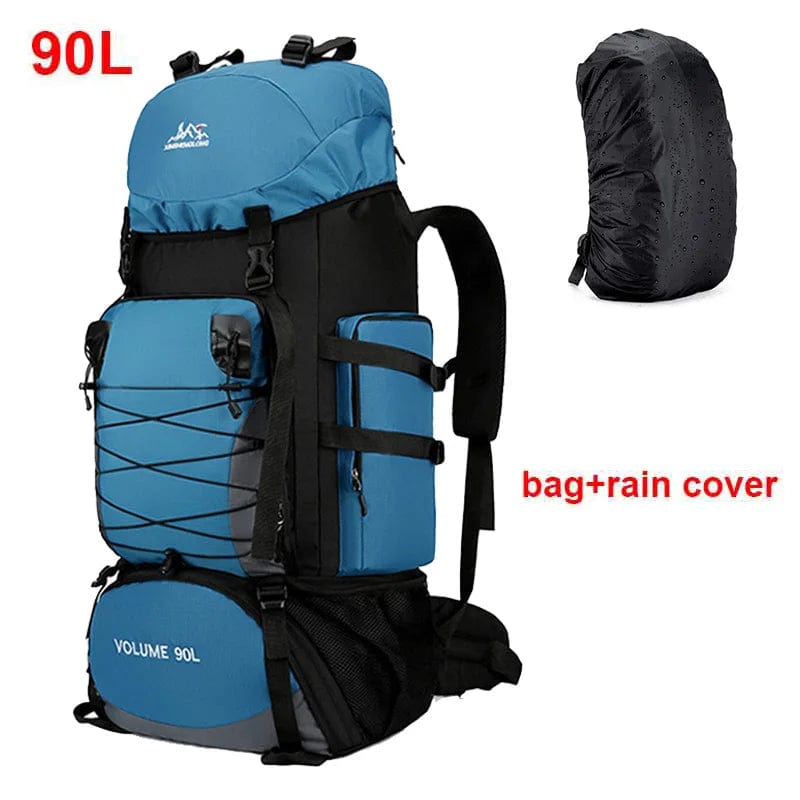 sac-voyages 90L BLEU MONTAGNE + HOUSSE IMPERMÉABLE Sac à dos 90l