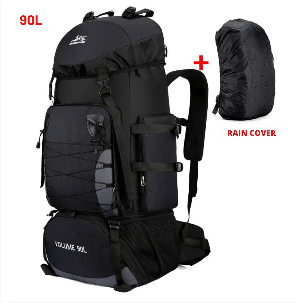 sac-voyages 90L NOIR + HOUSSE IMPERMÉABLE Sac à dos 90l