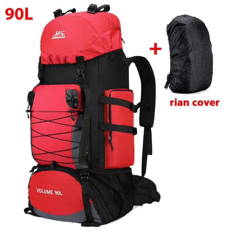 sac-voyages 90L ROUGE + HOUSSE IMPERMÉABLE Sac à dos 90l