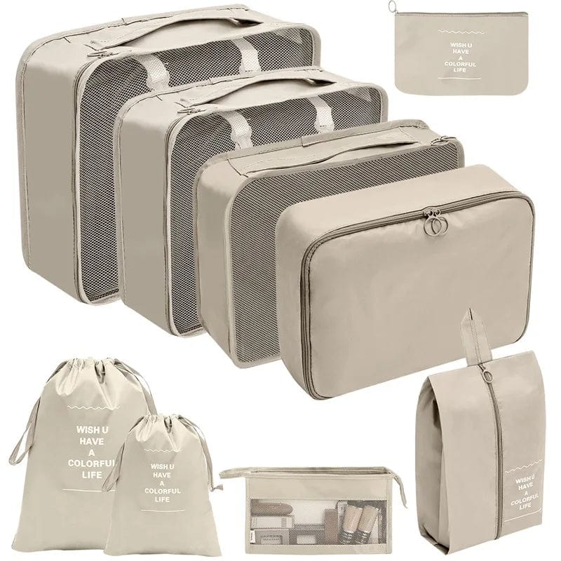 sac-voyages A 9PCS-BEIGE Organiseurs de bagage