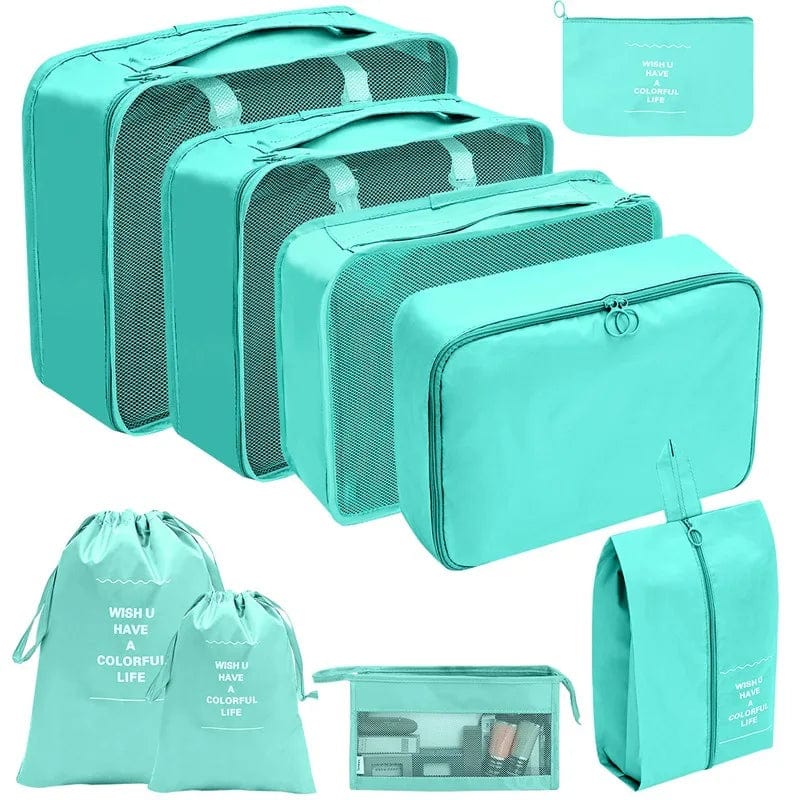 sac-voyages A 9PCS-BLEU CLAIR Organiseurs de bagage