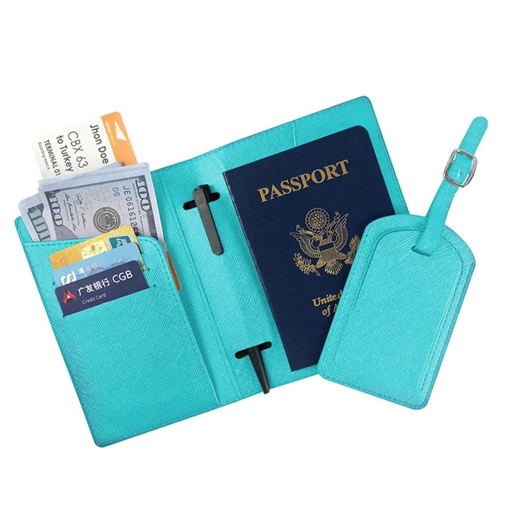 sac-voyages BLEU CIEL Pochette passeport cuir