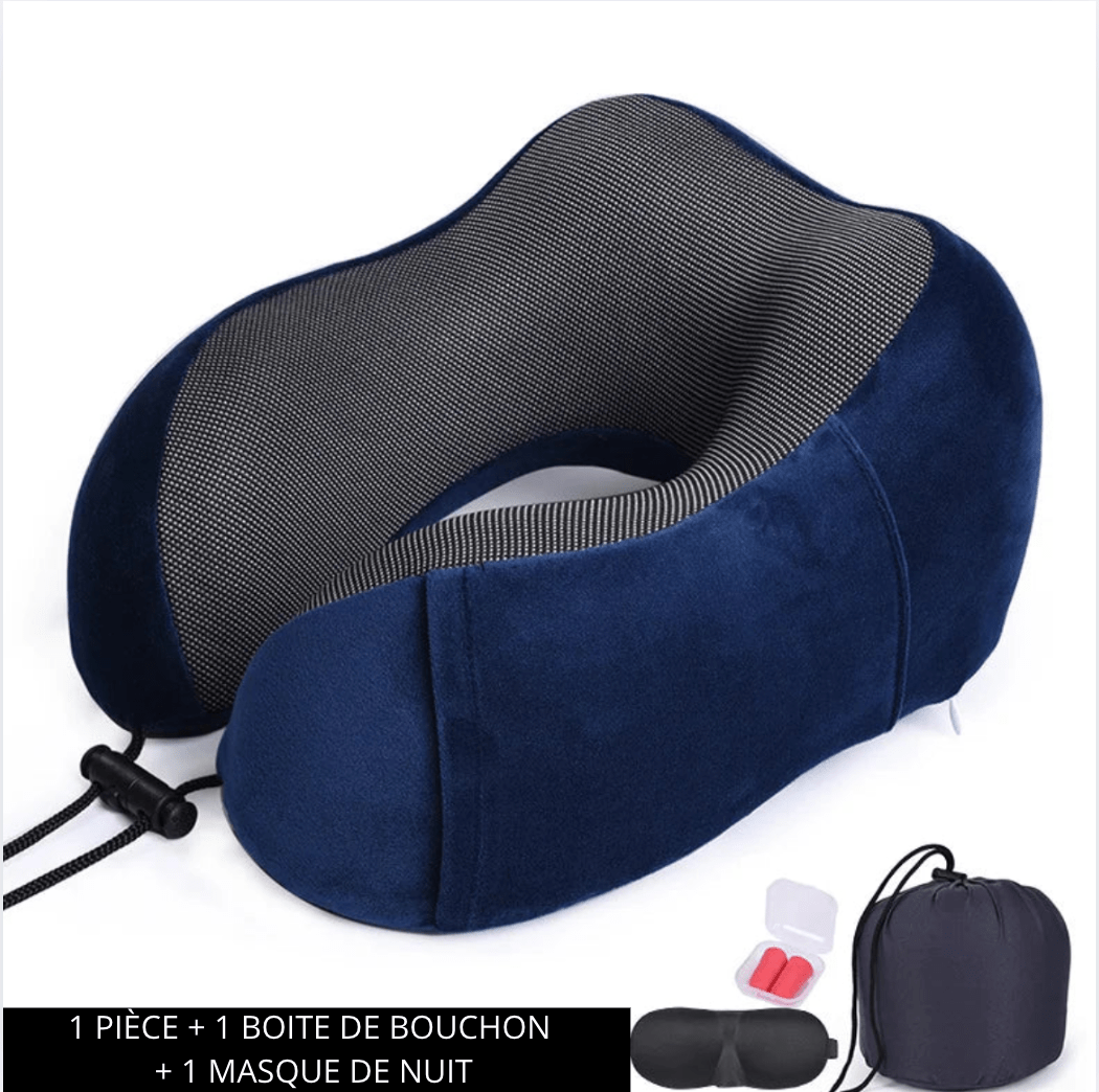 sac-voyages BLEU + MASQUE DE NUIT+ BOUCHONS D'OREILLES Coussin avion memoire de forme