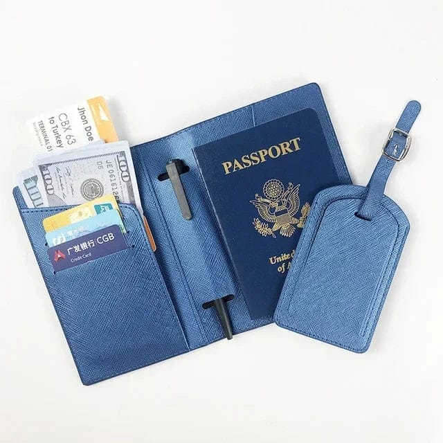 sac-voyages BLEU Pochette passeport cuir