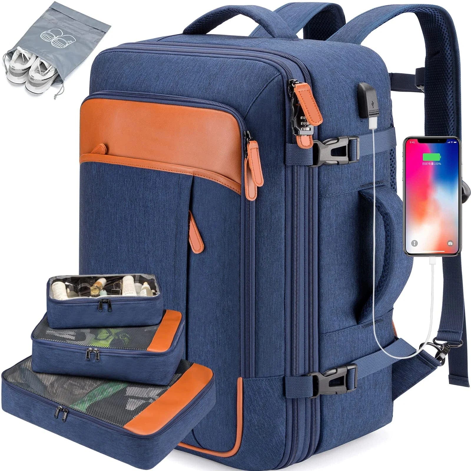 sac-voyages BLEU +  PORT USB Sac à dos cabine extensible