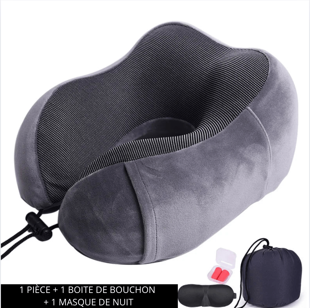 sac-voyages GRIS + MASQUE DE NUIT+ BOUCHONS D'OREILLES Coussin avion memoire de forme