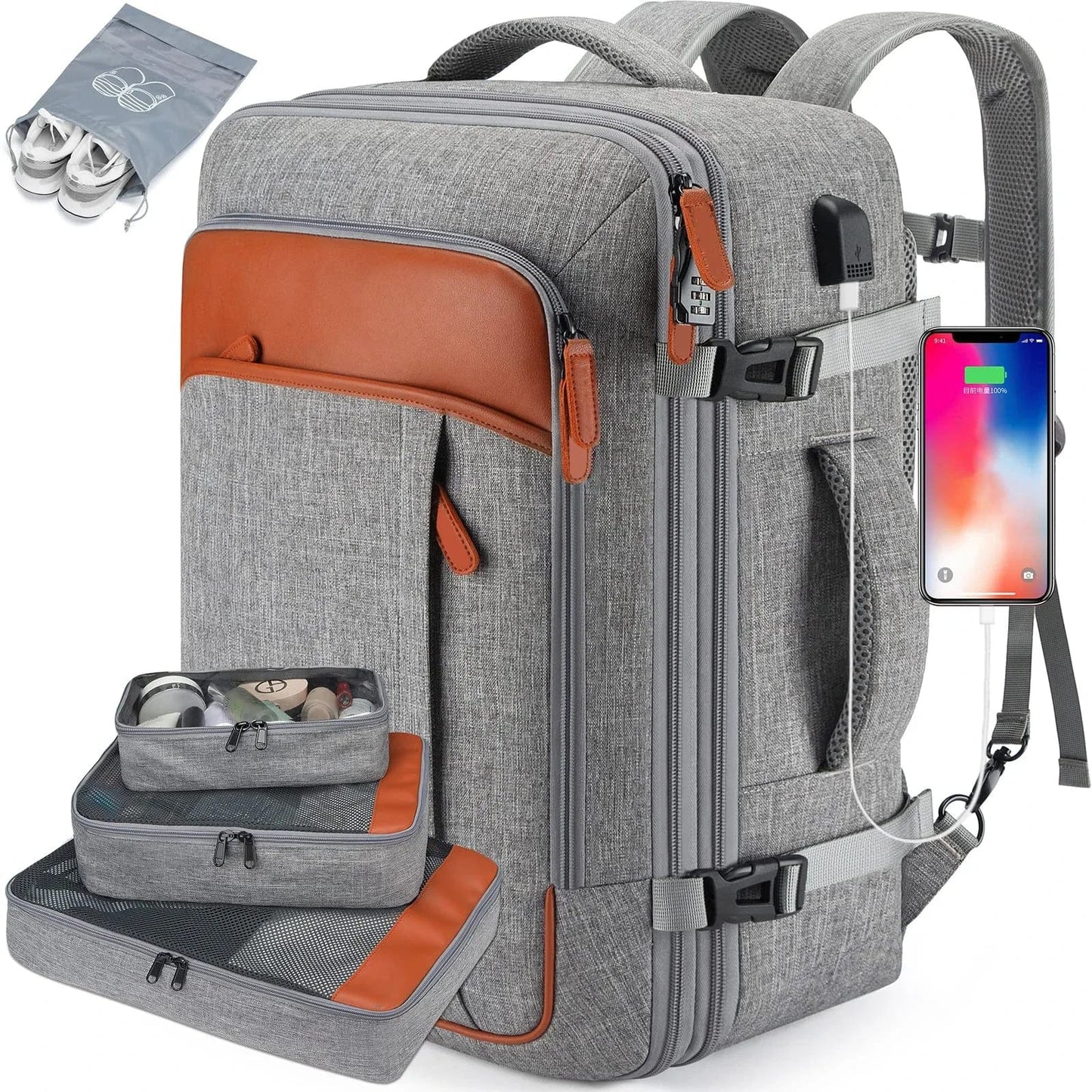 sac-voyages GRIS + PORT USB Sac à dos cabine extensible