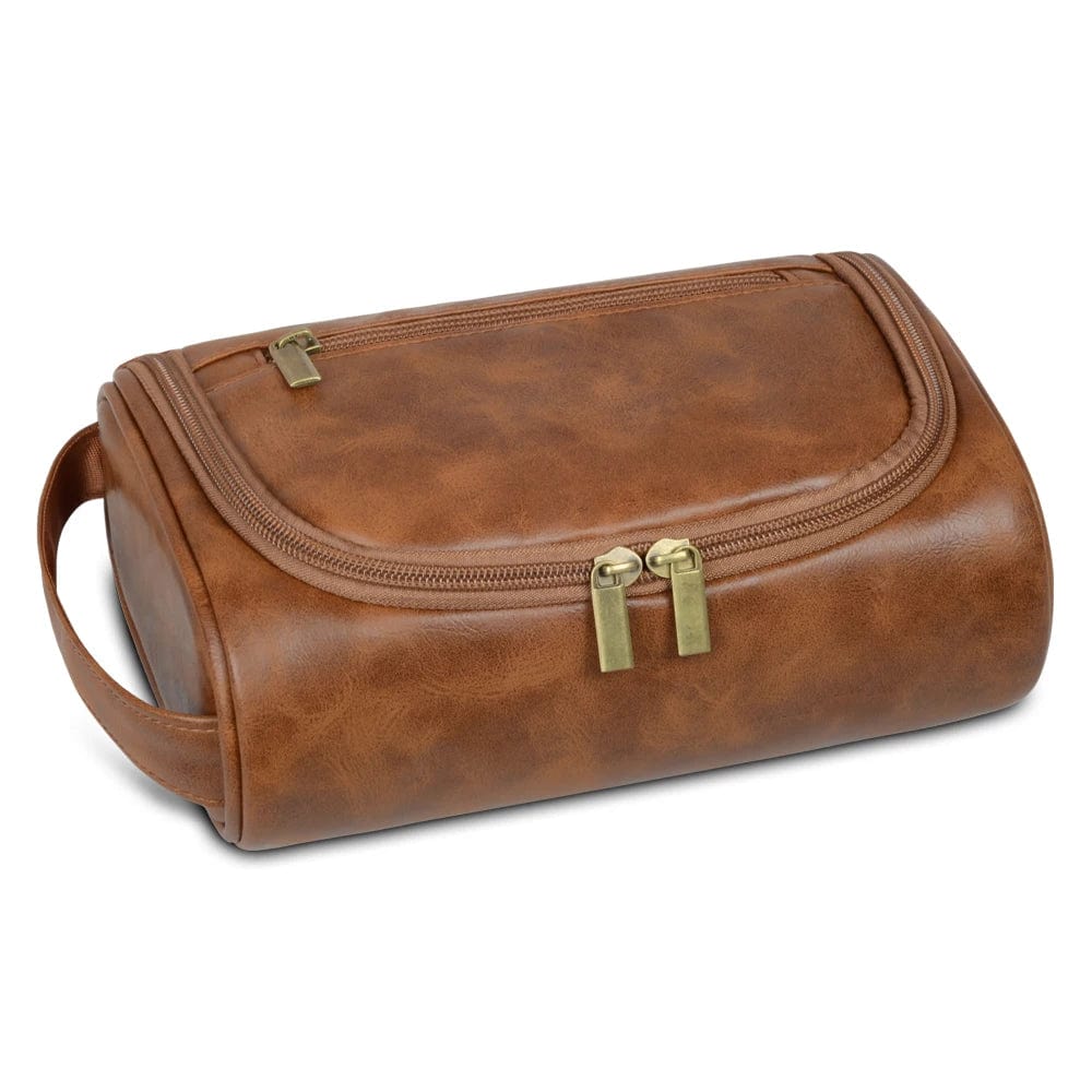 sac-voyages MARRON CAMEL Trousse de toilette vintage