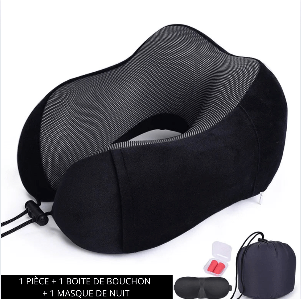 sac-voyages NOIR + MASQUE DE NUIT+ BOUCHONS D'OREILLES Coussin avion memoire de forme