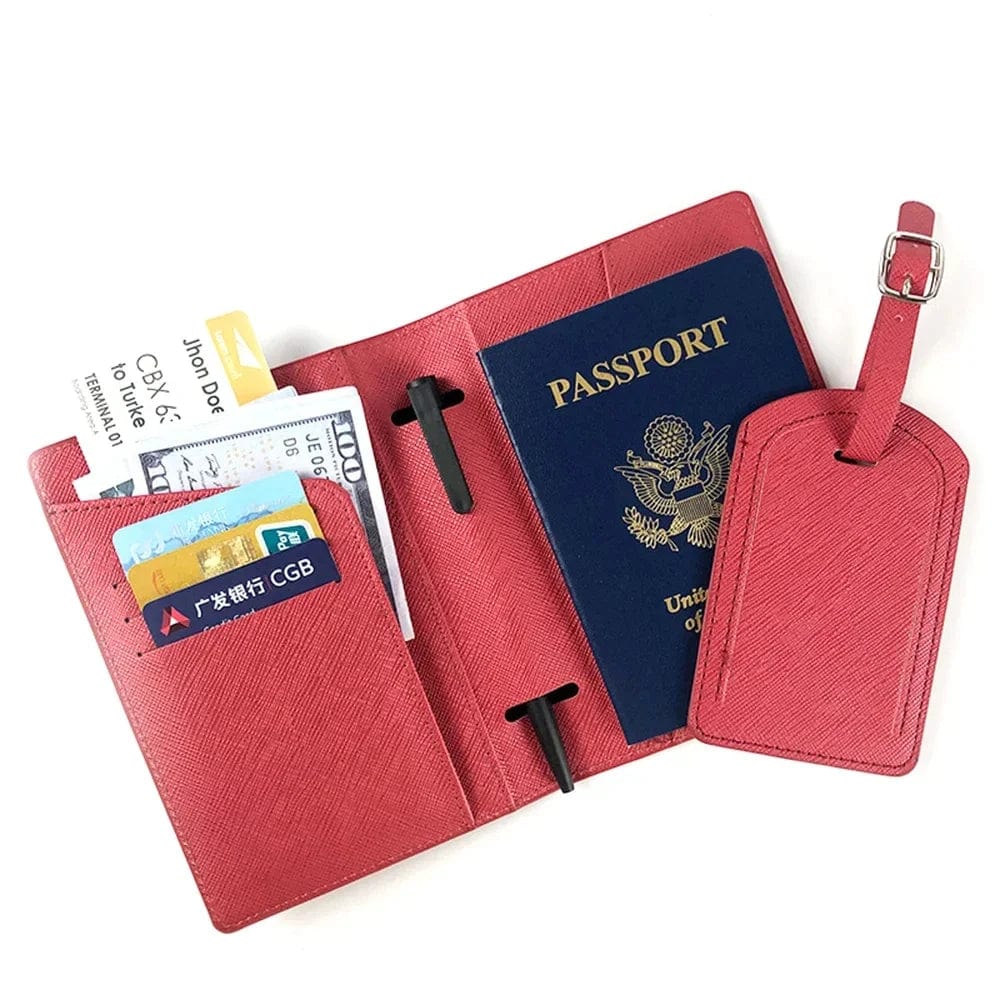 sac-voyages ROUGE Pochette passeport cuir