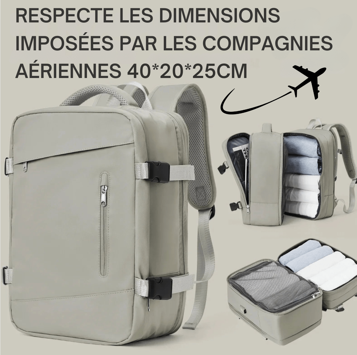 sac-voyages Sac à dos cabine avion 40x20x25