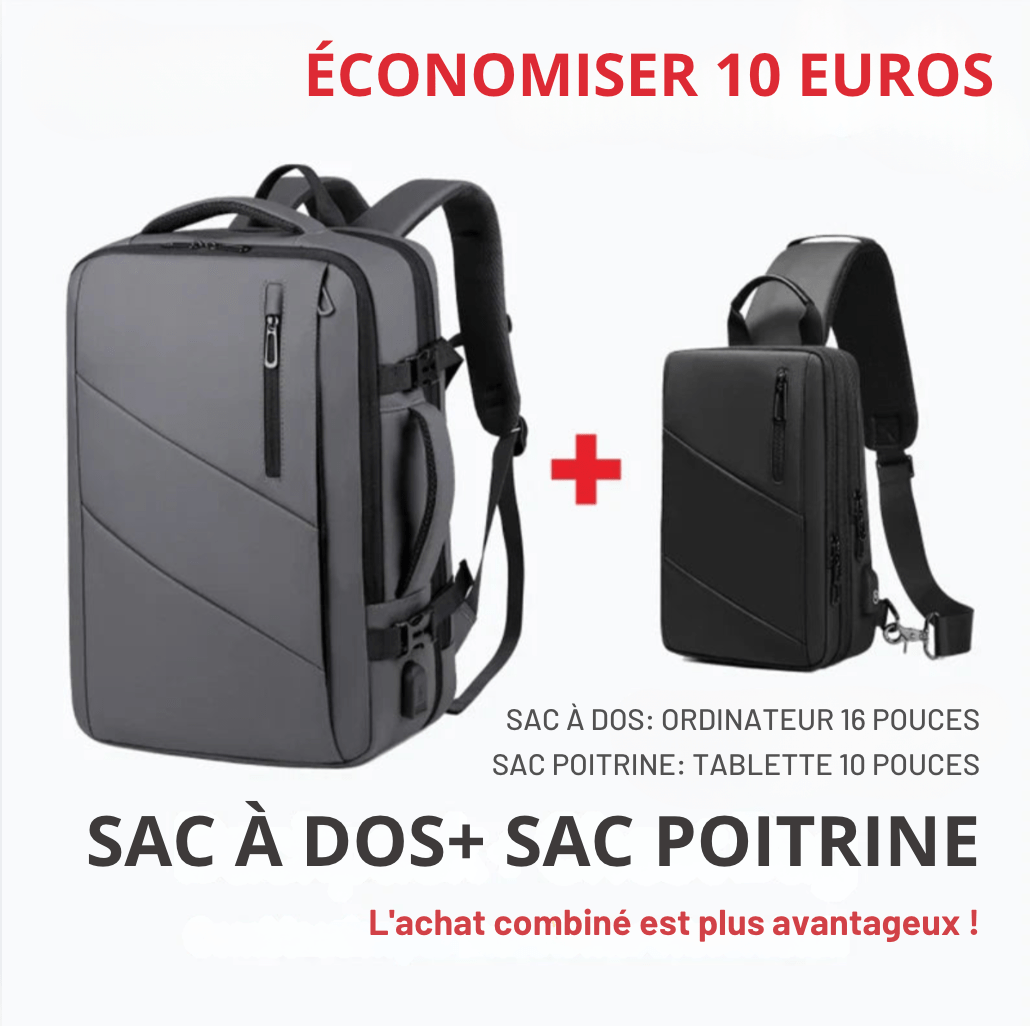 sac-voyages SAC GRIS + SAC POITRINE Sac à dos noir homme