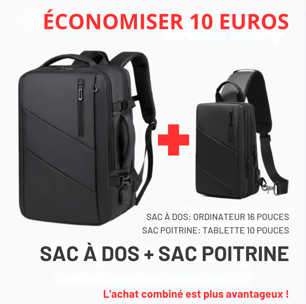 sac-voyages SAC NOIR + SAC POITRINE Sac à dos noir homme