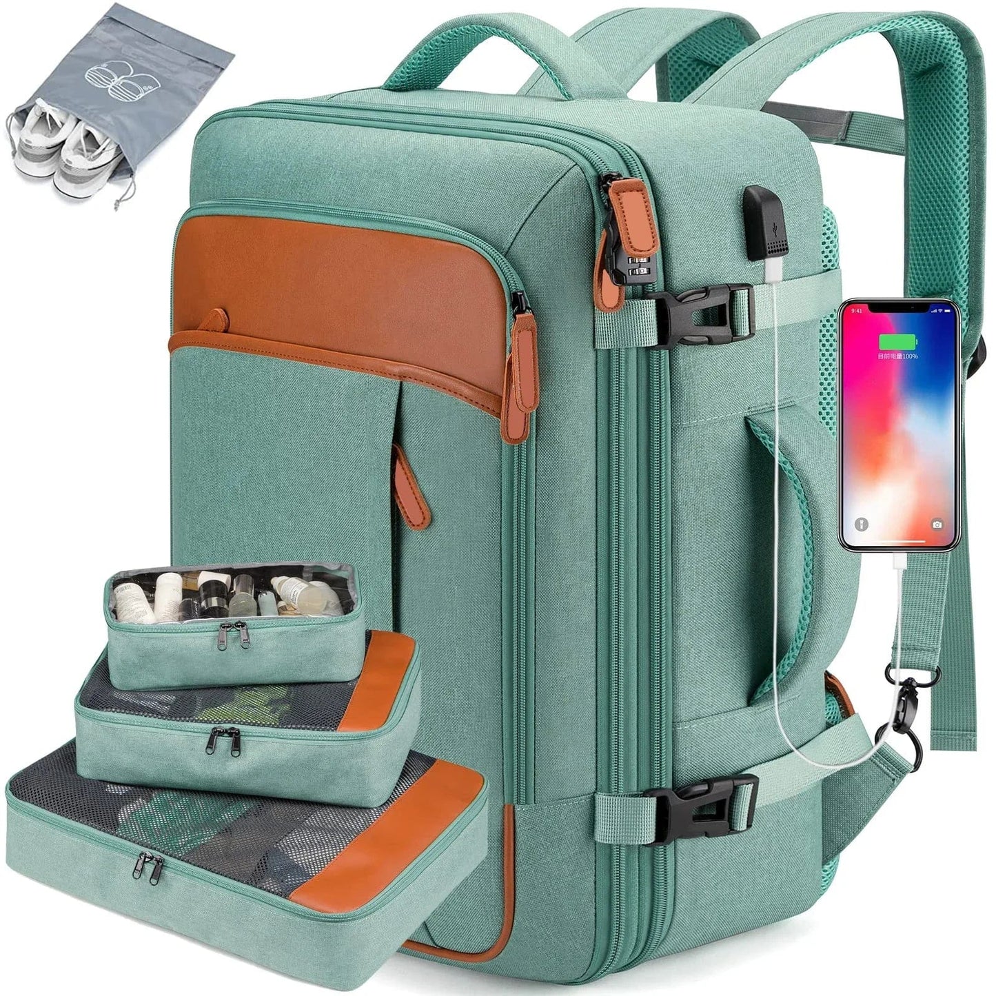 sac-voyages VERT + PORT USB Sac à dos cabine extensible